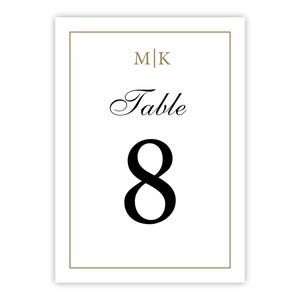 Monogram Wedding Table Number Cards | Gold Border, Printed 5x7 | Formal Reception