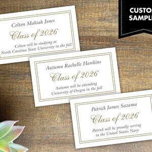 Personalized Graduation Name Cards | High School Grad | College Announcement | Class of 2026