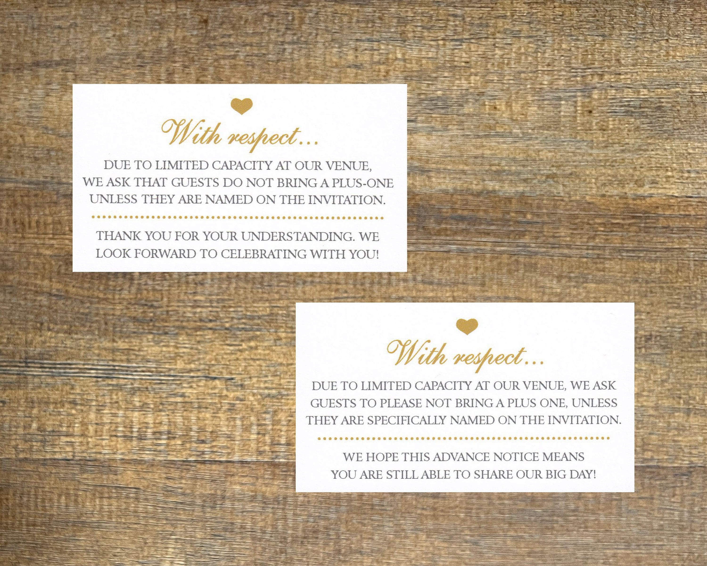 No Plus Ones Wedding Invitation Insert Card | Only Invited Guests