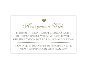 Honeymoon Wish Card | Printed Honeymoon Fund or Honeyfund Insert Cards for Wedding Invitation or Save The Date | Ask For Money For Honeymoon