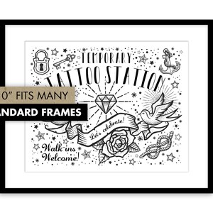 Temporary Tattoo Station Sign | Old School Flash Tattoo Party Decor (8x10 Printable)