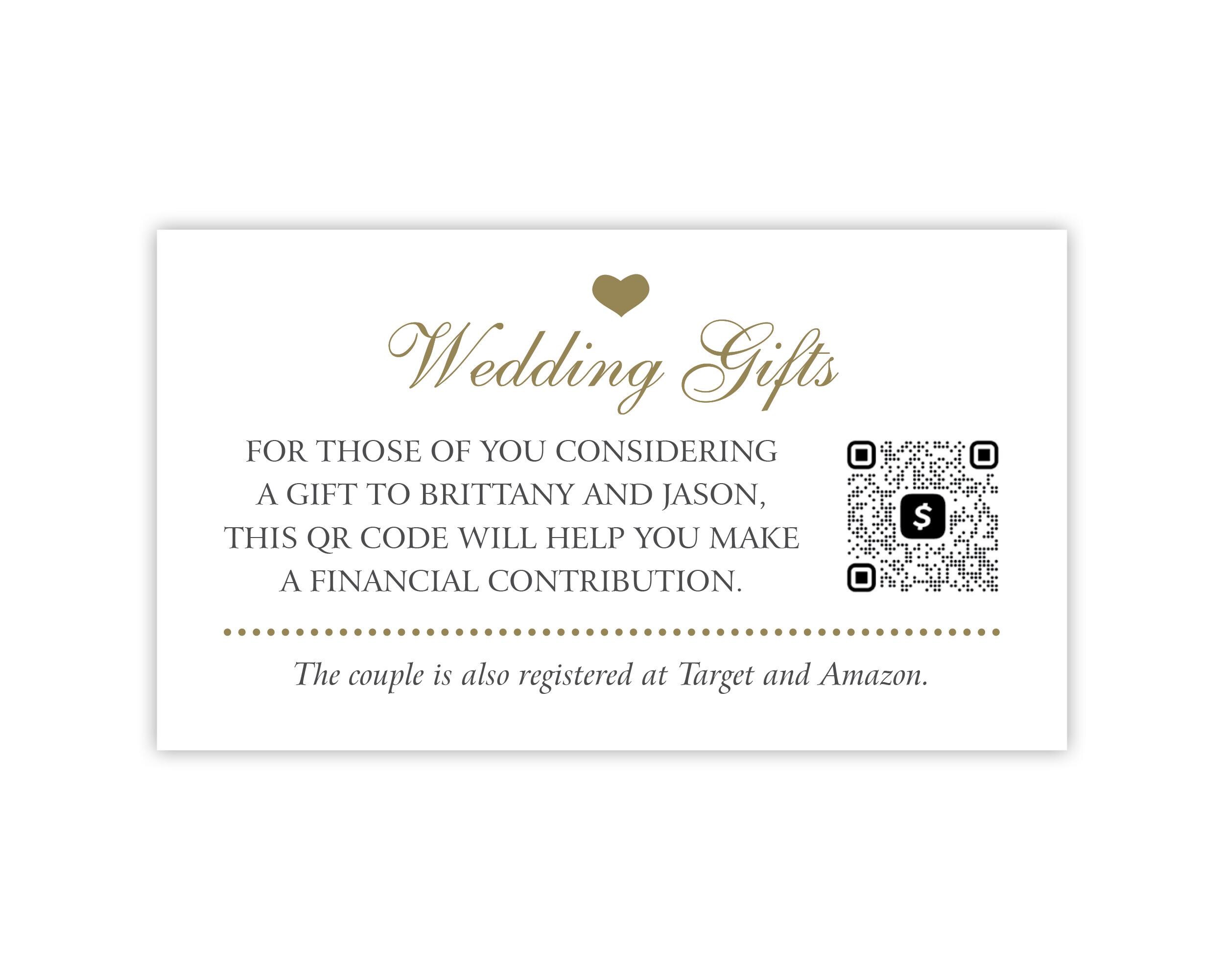 Wedding Gift Registry Card with Venmo QR Code | Cash Gifts, Monetary Gifts, Money for Wedding or Honeymoon | QR code for Wedding Registry