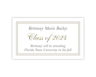 Printed Name Cards for Graduation Announcement / 2024 High School Graduation Invitation Insert: Attending College Announcement / 2x3.5" Gold