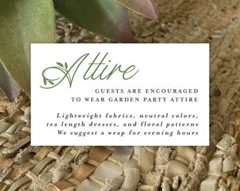 garden party dress code invitation Printed Wedding Attire Card | Garden Party Theme | Guest Dress Code | What  to Wear