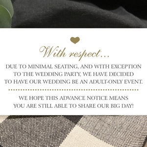 Adults Only Wedding Invitation Insert Card, Minimal Seating / Small