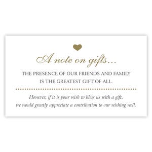 Nota sobre regalos: Tarjetas adjuntas para invitaciones de boda, tarjetas de inserción para guardar la fecha, tarjetas de registro de regalos impresas, dinero en efectivo.