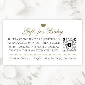 Babyparty-Geschenk-Registrierkarten mit QR-Code für Amazon Wish List, Babylist, Kaufen Kaufen Baby / Babypartyeinladung Beilage mit Babyregister