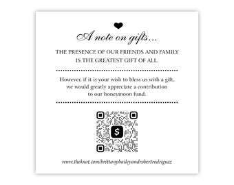 Honeymoon Fund Card with Venmo QR Code | Cash App | Honeymoon Donation | Wedding Invitation Insert