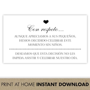 No hay niños en la boda / No hay niños permitidos en las invitaciones de boda / Tarjetas de boda imprimibles solo para adultos