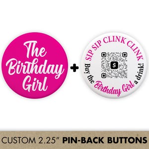 Botón de 21.º cumpleaños con código QR personalizado / Botón "Cómprame una bebida" / Código QR de Venmo