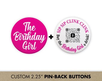 Botón de 21.º cumpleaños con código QR personalizado / Botón "Cómprame una bebida" / Código QR de Venmo