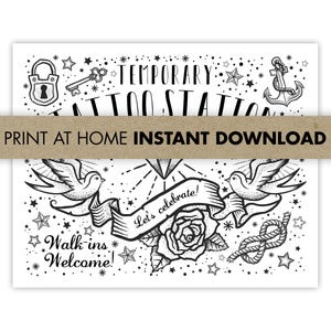 Cartello per stazione tatuaggi temporanei / Cartello per tatuaggi flash old school per bomboniere per feste di tatuaggi temporanei / compleanno / tatuaggio per matrimonio / stampabile 8x10