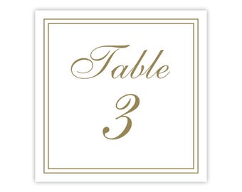 Wedding Reception Table Numbers with Gold Border | Formal Dinner Table Number Cards