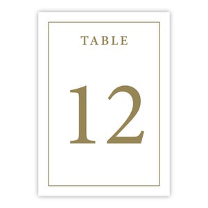 Gold Border Table Number Cards | Modern Minimalist Wedding Reception Table Decor
