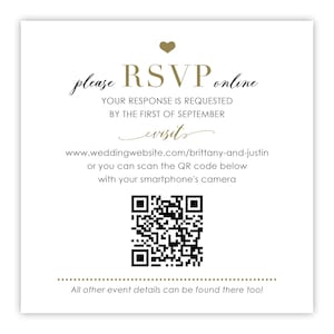 Cartão RSVP com QR Code para resposta online ao convite de casamento | Código QR do site de casamento | Cartão de resposta/resposta impresso | Sem envelope