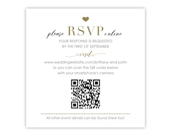 RSVP Card with QR Code for Online Response to Wedding Invitation | Wedding Website QR Code | Printed Reply / Response Card | No Envelope