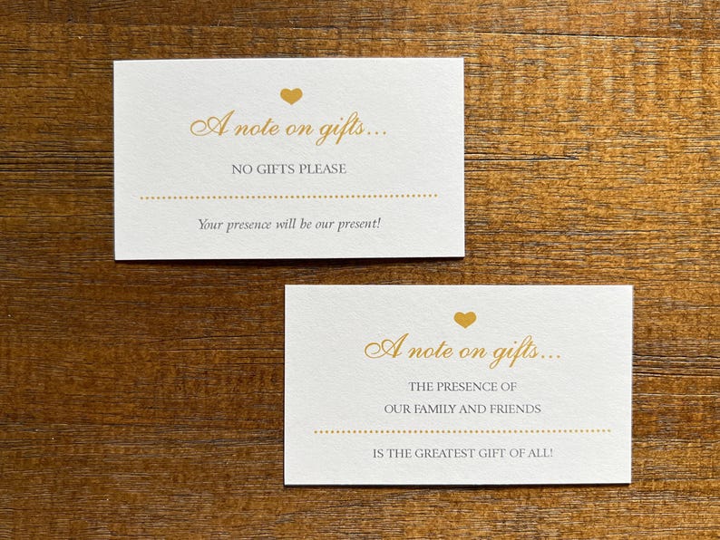 No Gifts Please | Invitation Insert Card | No Wedding, Birthday, Anniversary Presents