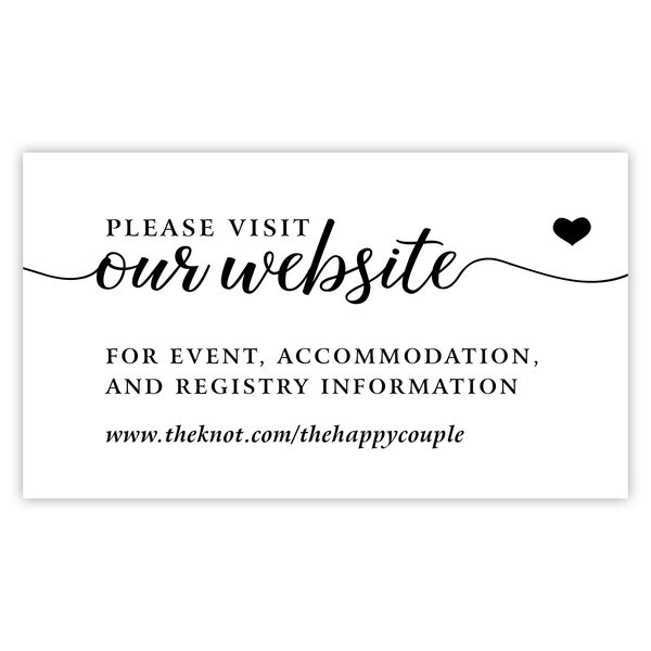 Visit Our Wedding Website Cards / Printed Wedding Invitation Enclosure Card for Wedding Registry, Hotel Accommodations, Honeymoon Fund, RSVP