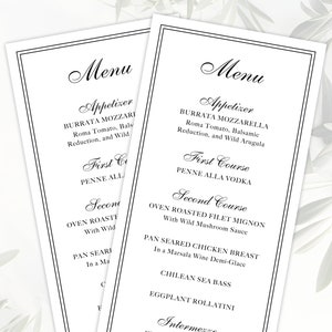 Trouwmenu's Gedrukte formele dinermenu's, aangepaste bruiloftsreceptiemenu's, gepersonaliseerde menu's voor bruiloft of speciaal evenement, brunchmenu