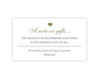 No Gifts Please | Invitation Insert Card | No Wedding, Birthday, Anniversary Presents