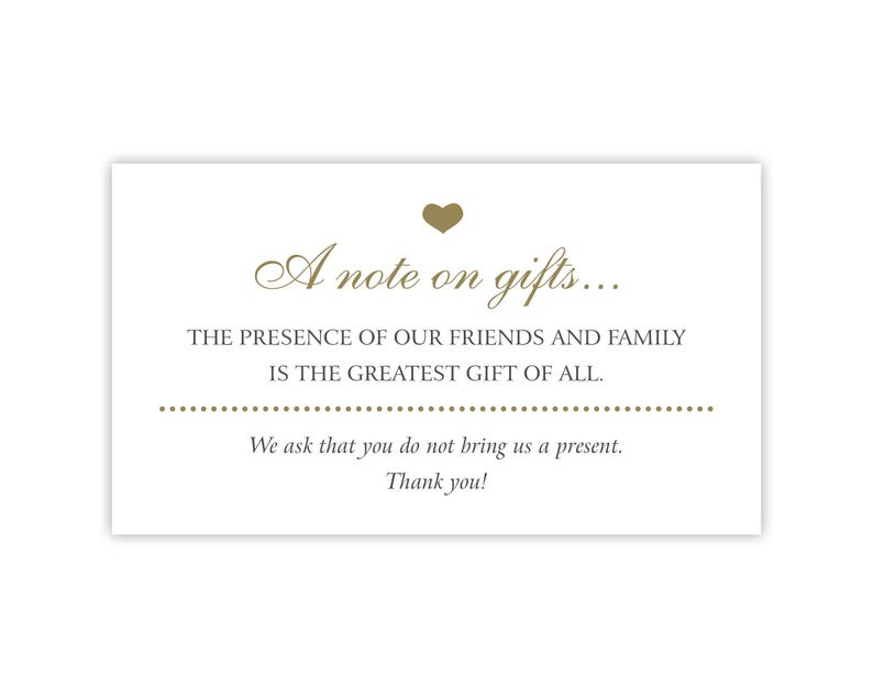 No Gifts Please | Invitation Insert Card | No Wedding, Birthday, Anniversary Presents