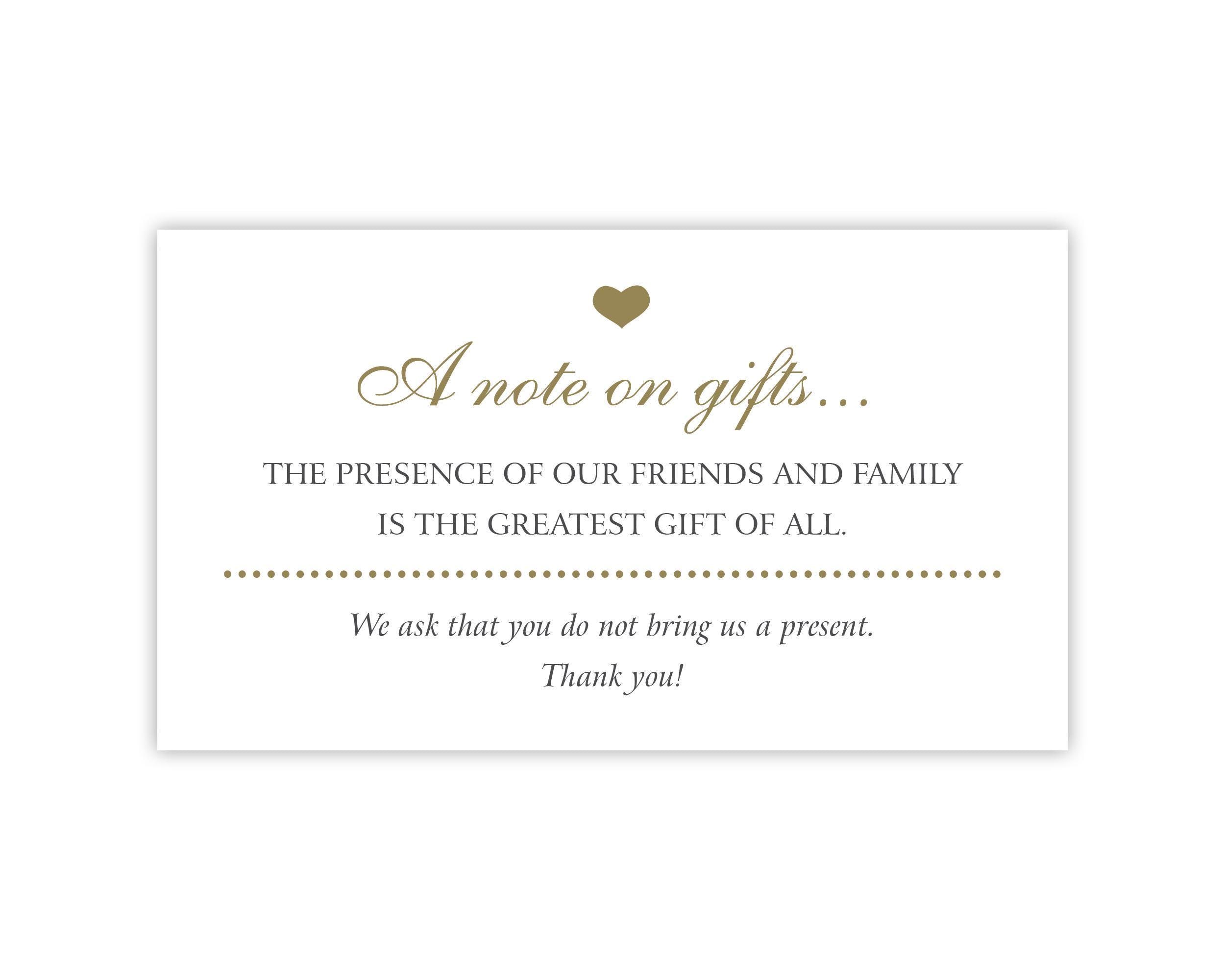 No Gifts Please | Invitation Insert Card | No Wedding, Birthday