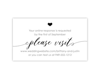 Tarjetas RSVP de boda impresas / Opción de respuesta en línea / Tarjeta RSVP en el sitio web