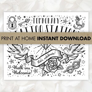 Temporary Tattoo Station Sign | Old School Flash Tattoo Party Decor (8x10 Printable)