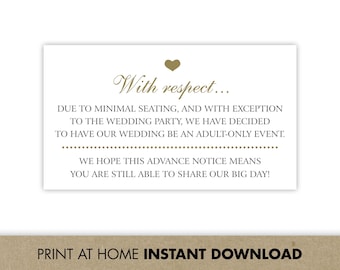 Adults Only Wedding Invitation Insert | No Kids (Digital Download)