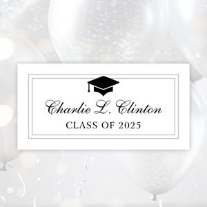 Tarjeta de graduación plateada de 7,6 x 3,8 cm para anunciar la graduación. Tarjeta de graduación 2025. Impresión personalizada de 3,8 x 7,6 cm.