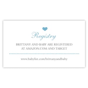 Jungen-Babyparty-Geschenk-Registratur-Karten | Klassische Babyparty-Einladung oder Geburtsanzeige-Beilagenkarte mit Baby-Registry-Website