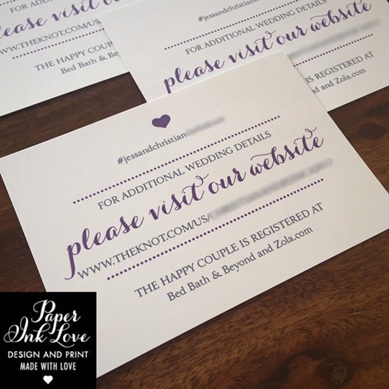 Wedding Website Enclosure Cards / Invitation Inserts with