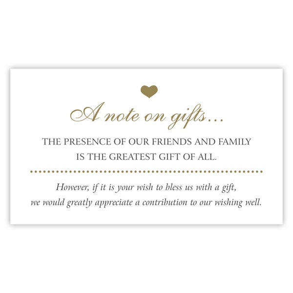 A Note On Gifts Wedding Invitation Enclosure Cards / Wishing Well Insert Cards for Save The Dates / Printed Gift Registry Card / Money, Cash