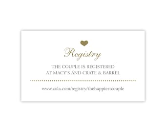 Printed Wedding Registry Cards | Wedding Gift Website Insert | Link to Honeymoon Fund