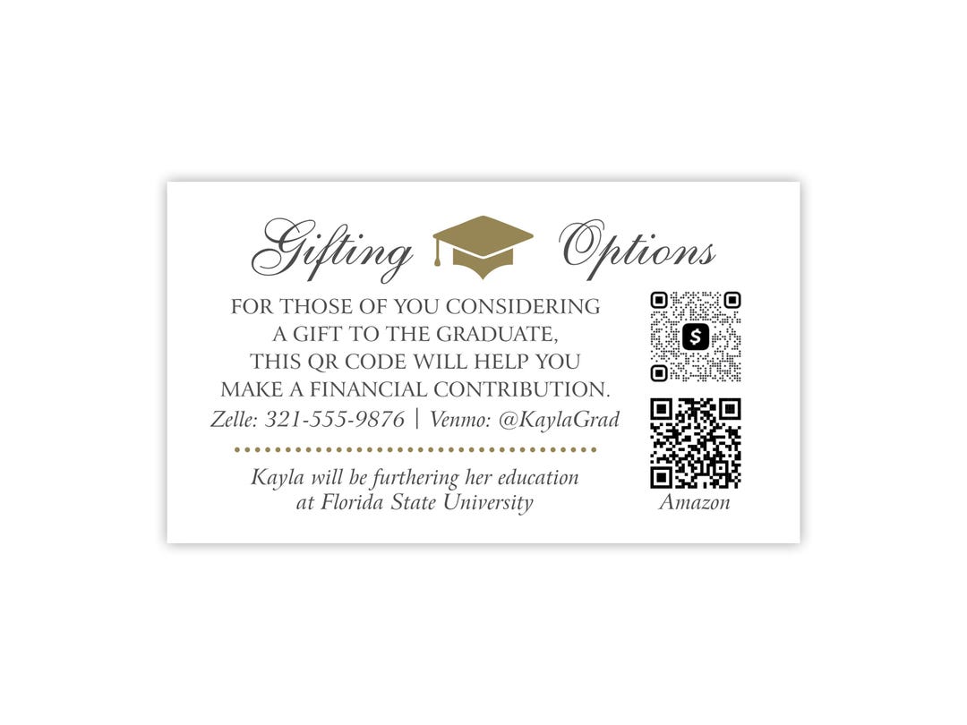 Graduation Registry Card | 2 QR Codes | Gifting Options for Graduate ...