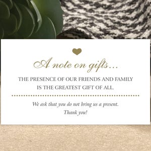 No Gifts Please | Invitation Insert Card | No Wedding, Birthday, Anniversary Presents