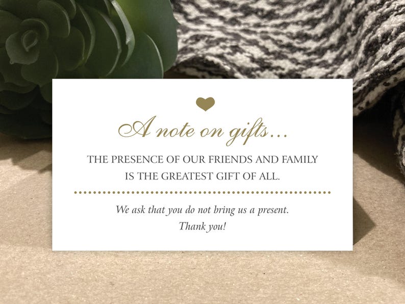 No Gifts Please | Invitation Insert Card | No Wedding, Birthday, Anniversary Presents