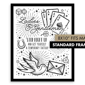 Temporary Tattoo Station Sign | Old School Flash Tattoo Party Decor (8x10 Printable)