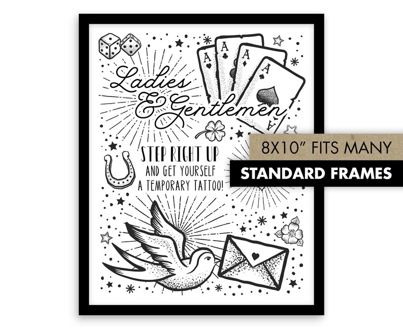 Temporary Tattoo Station Sign | Old School Flash Tattoo Party Decor (8x10 Printable)