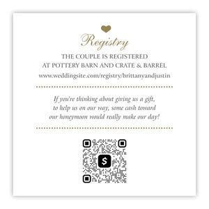Tarjetas de registro impresas con código QR / Sitio web de registro de regalos de boda / Código QR para el fondo de luna de miel / Aplicación Venmo y Cash para bodas para regalos monetarios