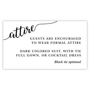 Wedding Attire Card | Wedding Dress Code Insert | What To Wear | Black Tie | Casual