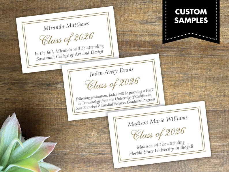 Personalized Graduation Name Cards | High School Grad | College Announcement | Class of 2026