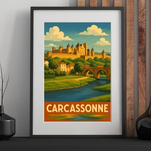 Vintage Carcassonne Poster – Retro Medieval City Illustration – French City Wall Art – Gift for History and Heritage Lovers