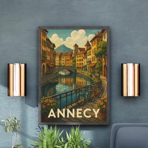 Annecy Vintage Poster – Retro Travel Digital Poster | Downloadable Wall Decor, Canal & Old Town Poster | Wall Art