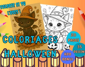 Halloween Coloring Pages to Print – 20 PDF Pages – Coloring Book for Kids and Adults – Instant Download