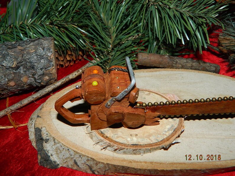 Antique Vintage Style Miniature Chainsaw Cottonwood Bark Wood Etsy