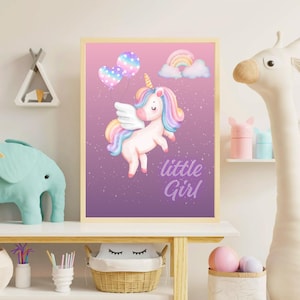 Unicorn Poster Nursery Decor Mural Wall Decoration for Girls&#39; Room | Unicorn Wall Art | Rainbow Unicorn Fantasy Art Print