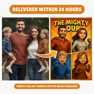 Personalised Comic Superhero Family Portrait – Unique Comic Book Superhero Family Wall Art Gift Idea  Digital Image Download within 24 hours