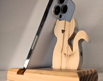 Soporte de teléfono de madera para amantes de los gatos.