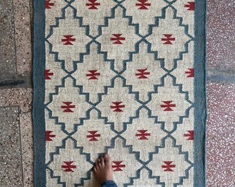 Handgeweven wollen jute kelimloper, bohemien 2 x 8 ft, boho-decovloerkleden, vloerkleed-loper aangepast formaat